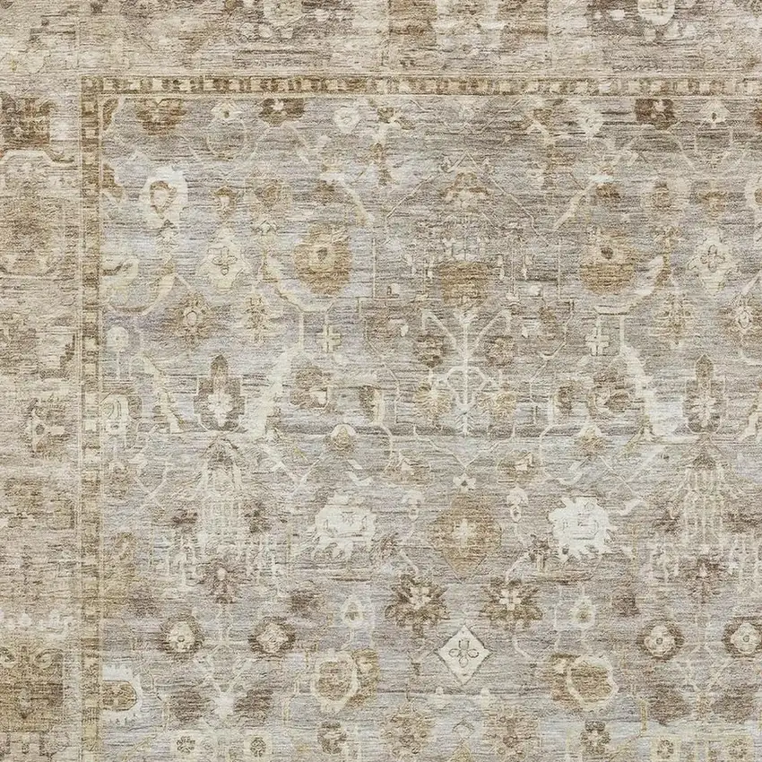 Taupe And Beige Oriental Washable Area Rug With UV Protection Photo 2