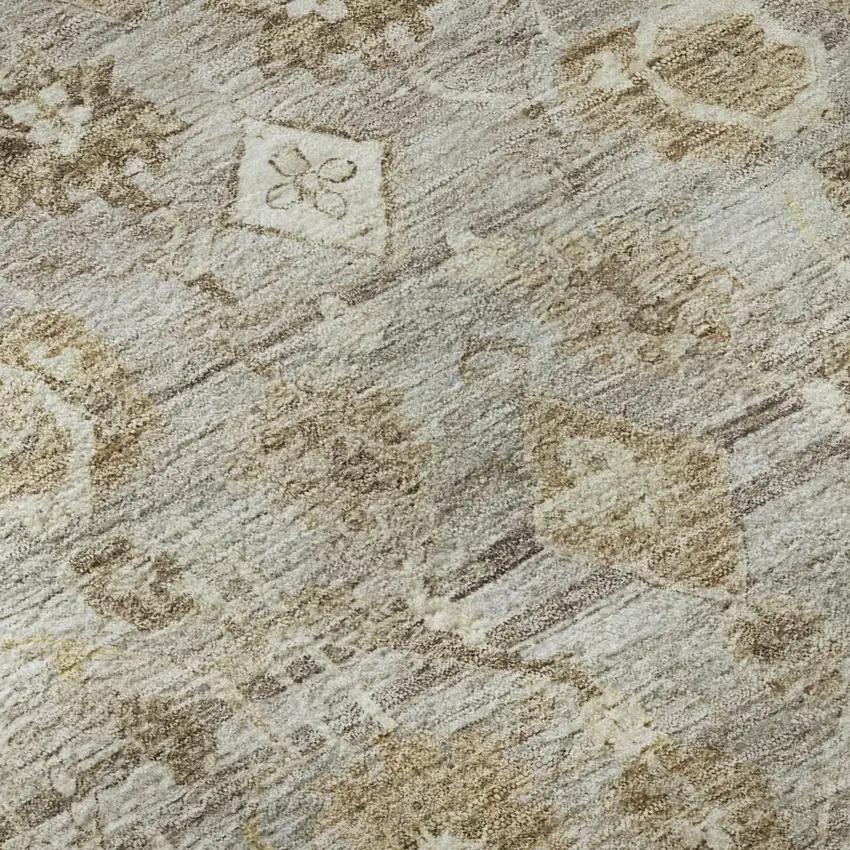 Taupe And Beige Oriental Washable Area Rug With UV Protection Photo 9