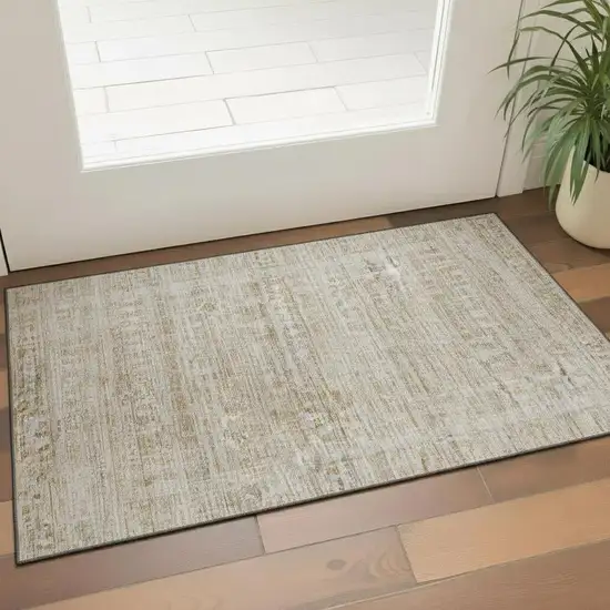 Taupe And Beige Oriental Washable Area Rug With UV Protection Photo 2