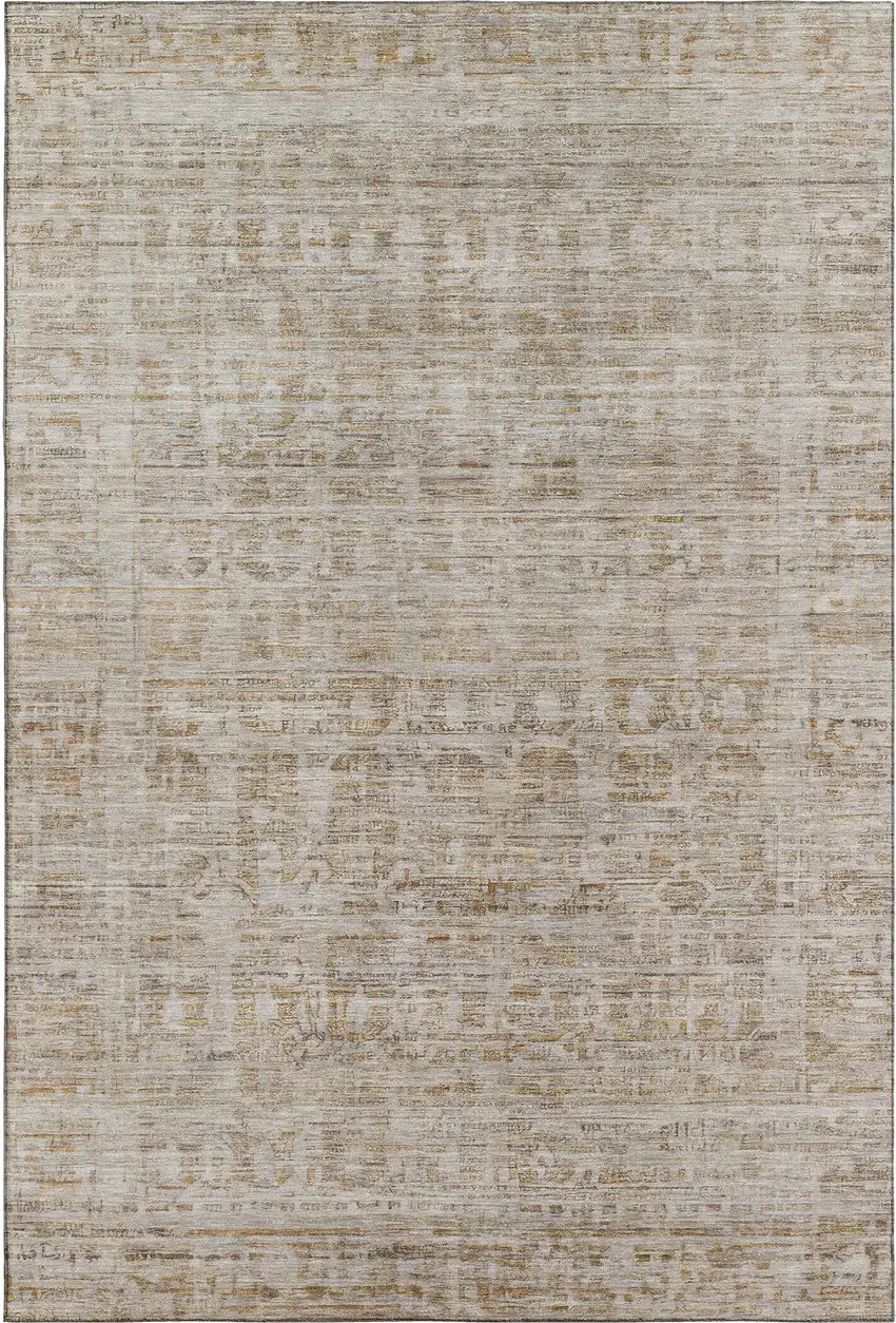 Taupe And Beige Oriental Washable Area Rug With UV Protection Photo 1
