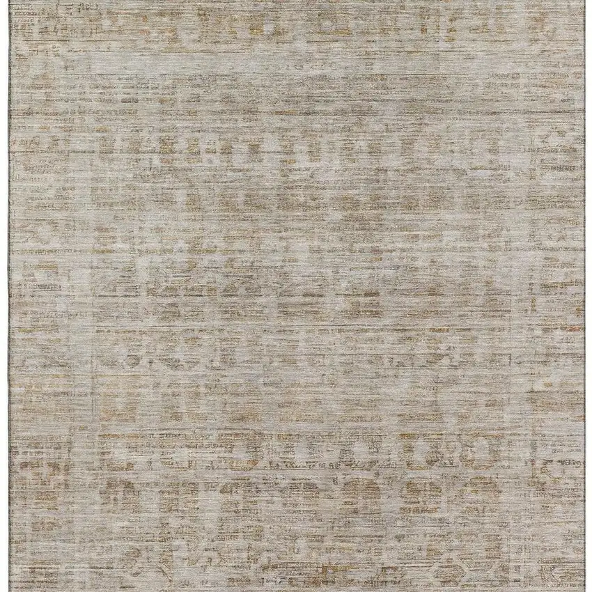 Taupe And Beige Oriental Washable Area Rug With UV Protection Photo 4