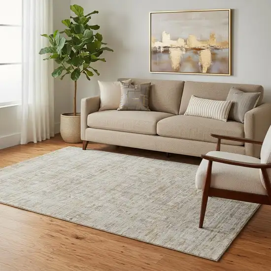 Taupe And Beige Oriental Washable Area Rug With UV Protection Photo 2
