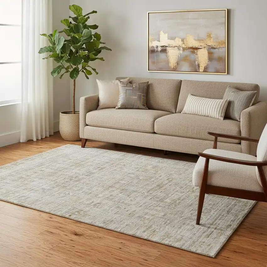Taupe And Beige Oriental Washable Area Rug With UV Protection Photo 2