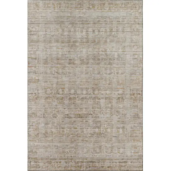 Taupe And Beige Oriental Washable Area Rug With UV Protection Photo 3