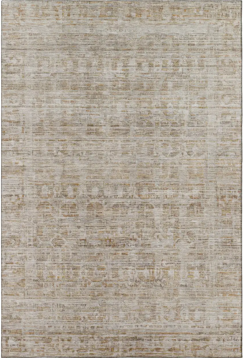 Taupe And Beige Oriental Washable Area Rug With UV Protection Photo 3