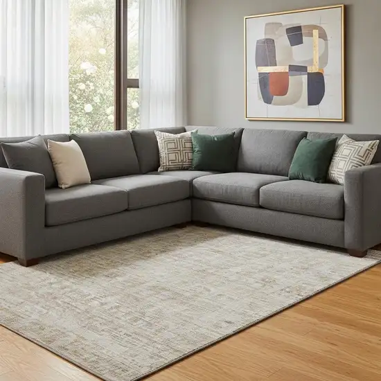 Taupe And Beige Oriental Washable Area Rug With UV Protection Photo 2