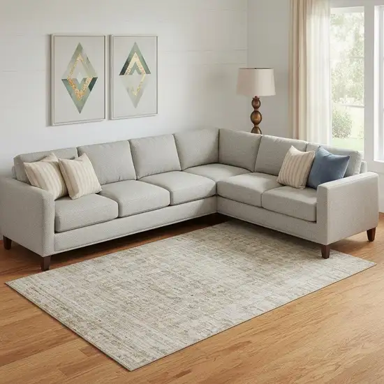 Taupe And Beige Oriental Washable Area Rug With UV Protection Photo 2