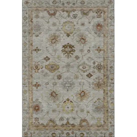 Taupe And Beige Oriental Washable Area Rug With UV Protection Photo 4