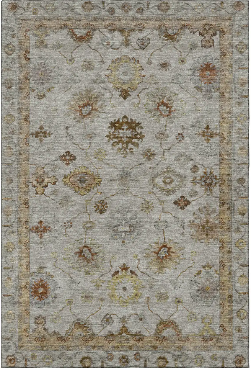 Taupe And Beige Oriental Washable Area Rug With UV Protection Photo 4