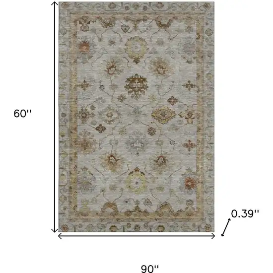 Taupe And Beige Oriental Washable Area Rug With UV Protection Photo 9