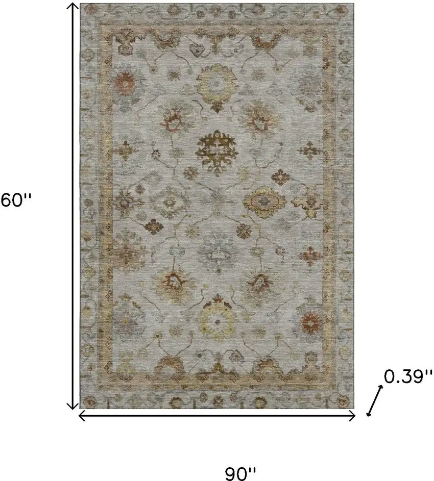 Taupe And Beige Oriental Washable Area Rug With UV Protection Photo 9