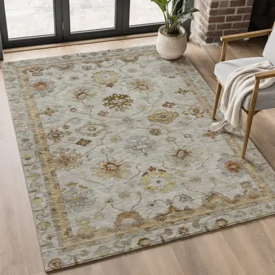Taupe And Beige Oriental Washable Area Rug With UV Protection Photo 5