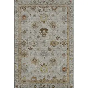 Photo of Taupe And Beige Oriental Washable Area Rug With UV Protection