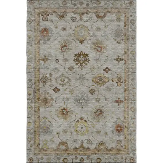 Taupe And Beige Oriental Washable Area Rug With UV Protection Photo 1