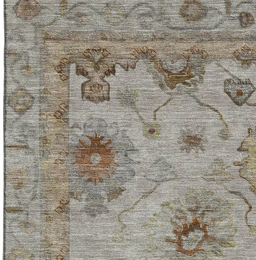 Taupe And Beige Oriental Washable Area Rug With UV Protection Photo 3
