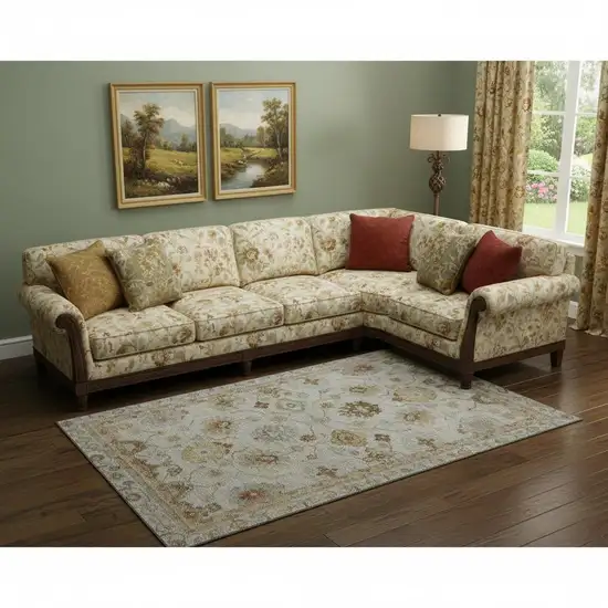 Taupe And Beige Oriental Washable Area Rug With UV Protection Photo 2