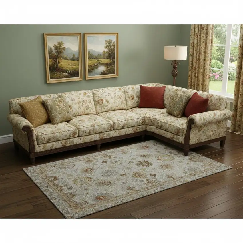 Taupe And Beige Oriental Washable Area Rug With UV Protection Photo 2