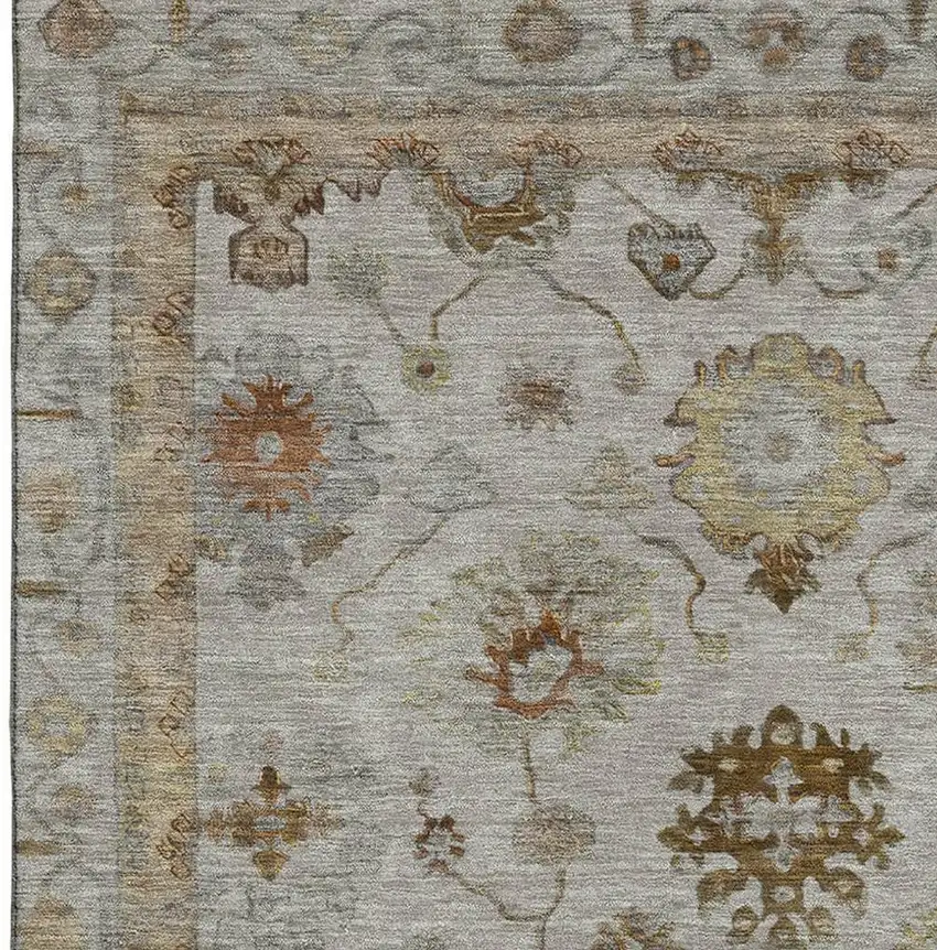 Taupe And Beige Oriental Washable Area Rug With UV Protection Photo 4