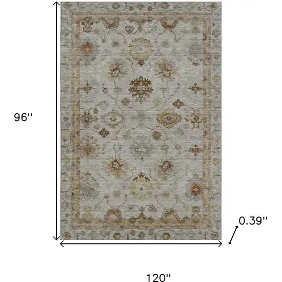 Taupe And Beige Oriental Washable Area Rug With UV Protection Photo 9