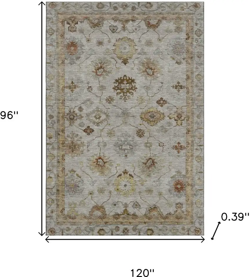 Taupe And Beige Oriental Washable Area Rug With UV Protection Photo 9