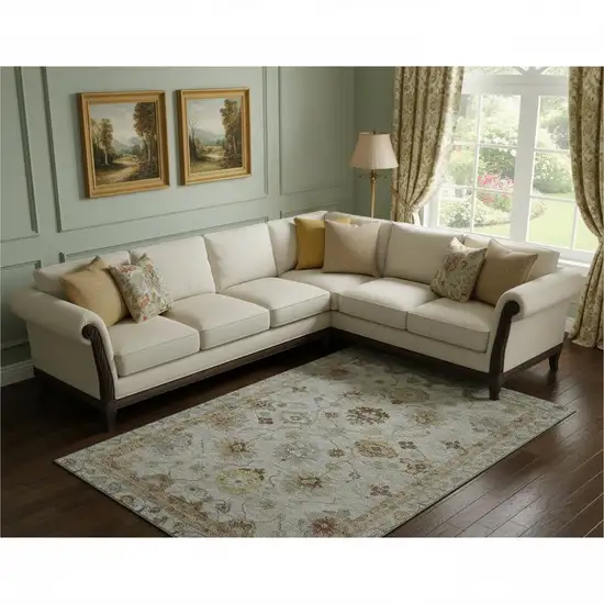 Taupe And Beige Oriental Washable Area Rug With UV Protection Photo 2