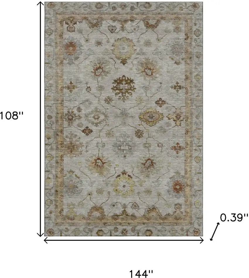 Taupe And Beige Oriental Washable Area Rug With UV Protection Photo 9