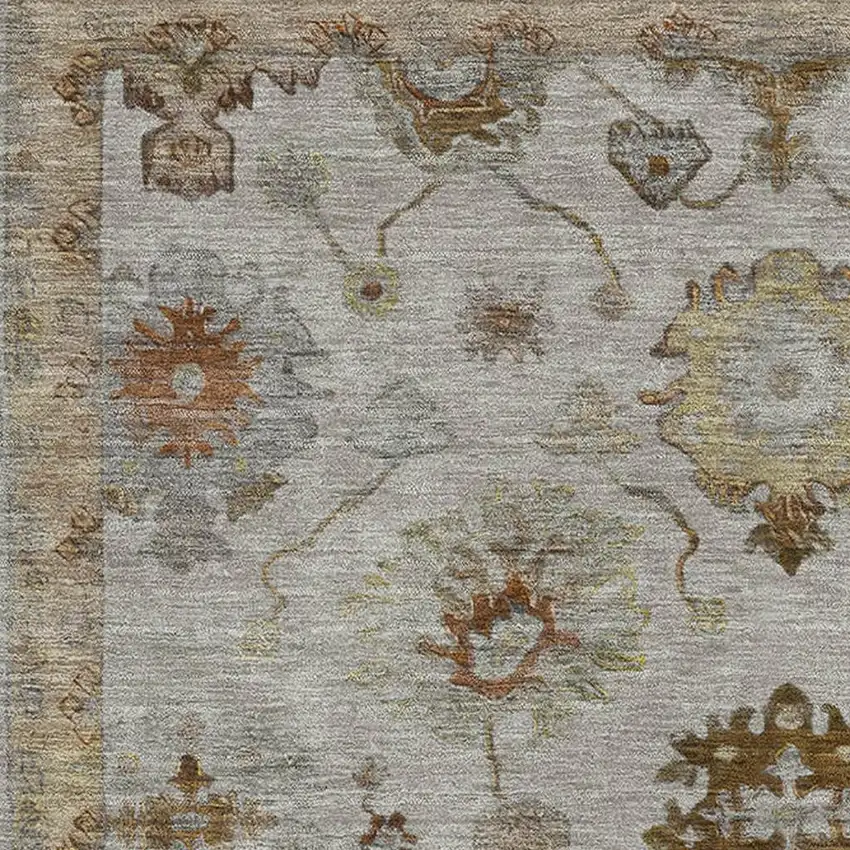 Taupe And Beige Oriental Washable Area Rug With UV Protection Photo 3