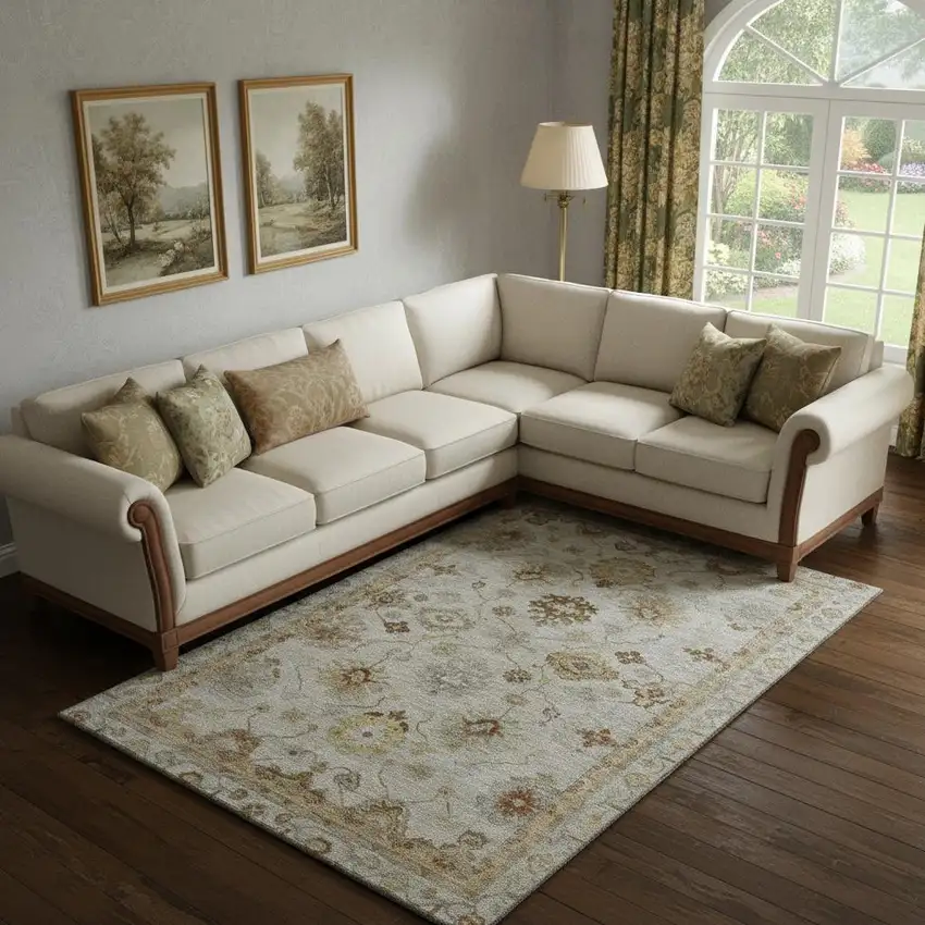 Taupe And Beige Oriental Washable Area Rug With UV Protection Photo 2