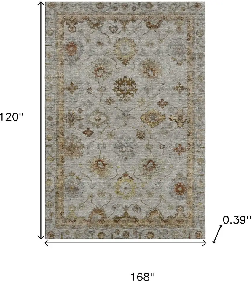 Taupe And Beige Oriental Washable Area Rug With UV Protection Photo 9