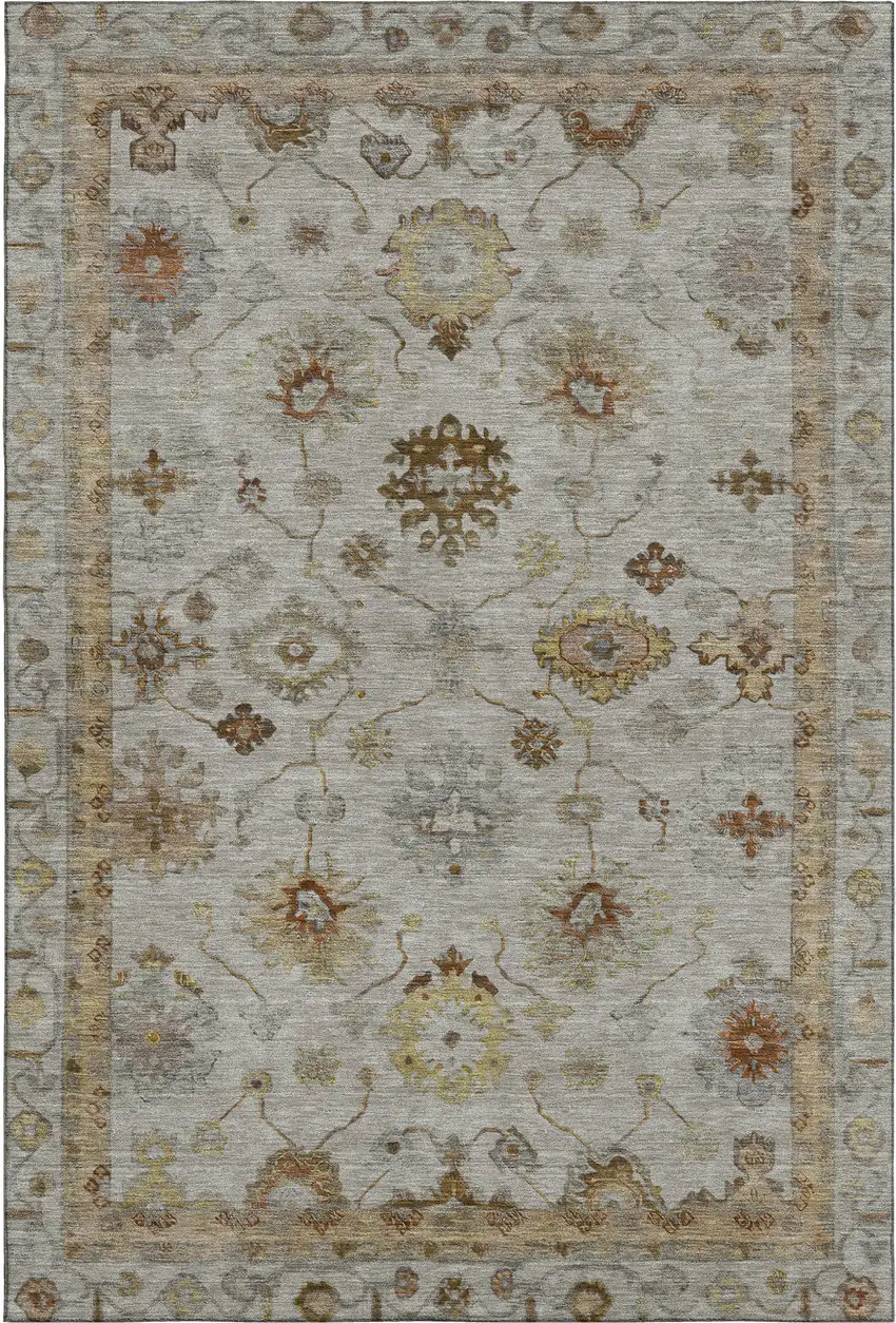 Taupe And Beige Oriental Washable Area Rug With UV Protection Photo 1