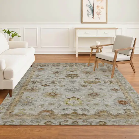 Taupe And Beige Oriental Washable Area Rug With UV Protection Photo 6
