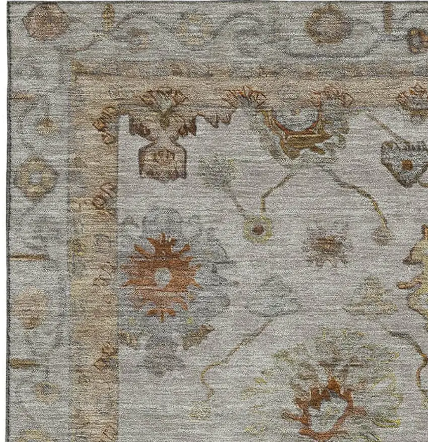 Taupe And Beige Oriental Washable Area Rug With UV Protection Photo 3