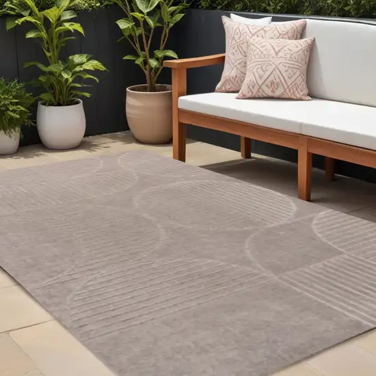 Taupe And Beige Striped Indoor Outdoor Area Rug Photo 1