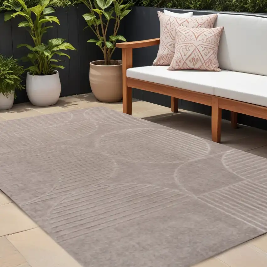 Taupe And Beige Striped Indoor Outdoor Area Rug Photo 1