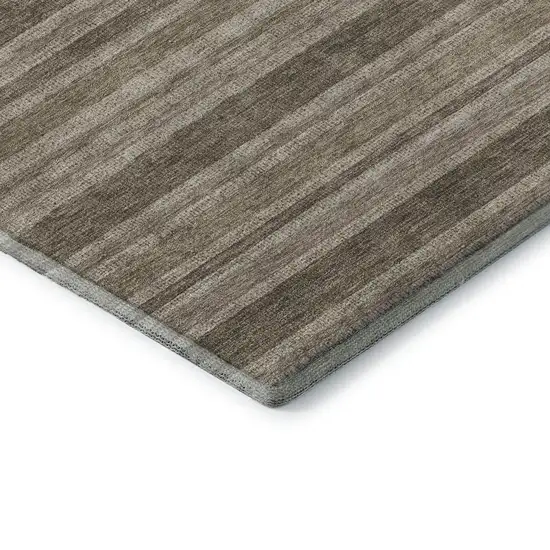 Taupe And Beige Striped Washable Area Rug With UV Protection Photo 6