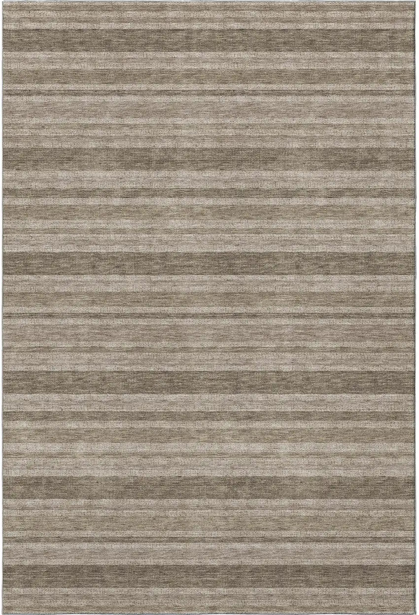 Taupe And Beige Striped Washable Area Rug With UV Protection Photo 2