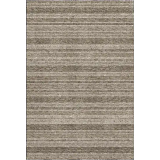 Taupe And Beige Striped Washable Area Rug With UV Protection Photo 1