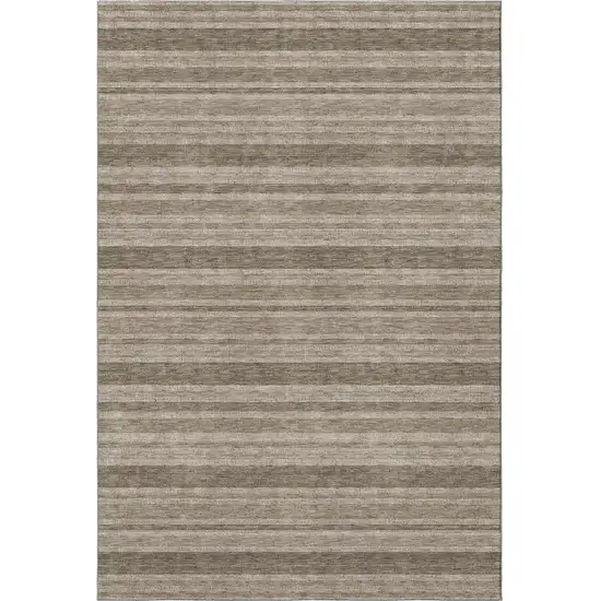 Taupe And Beige Striped Washable Area Rug With UV Protection Photo 3