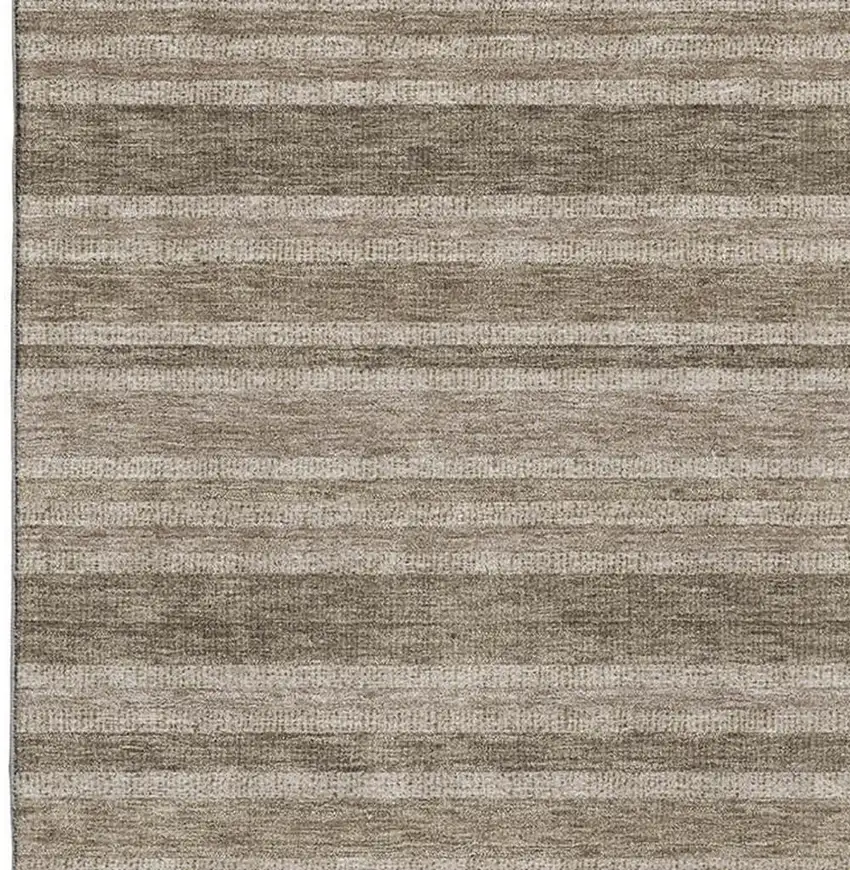 Taupe And Beige Striped Washable Area Rug With UV Protection Photo 3