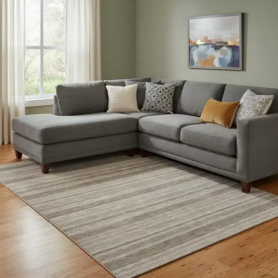 Taupe And Beige Striped Washable Area Rug With UV Protection Photo 1