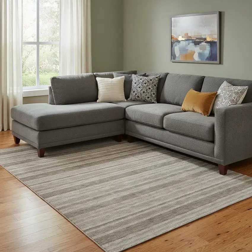 Taupe And Beige Striped Washable Area Rug With UV Protection Photo 1