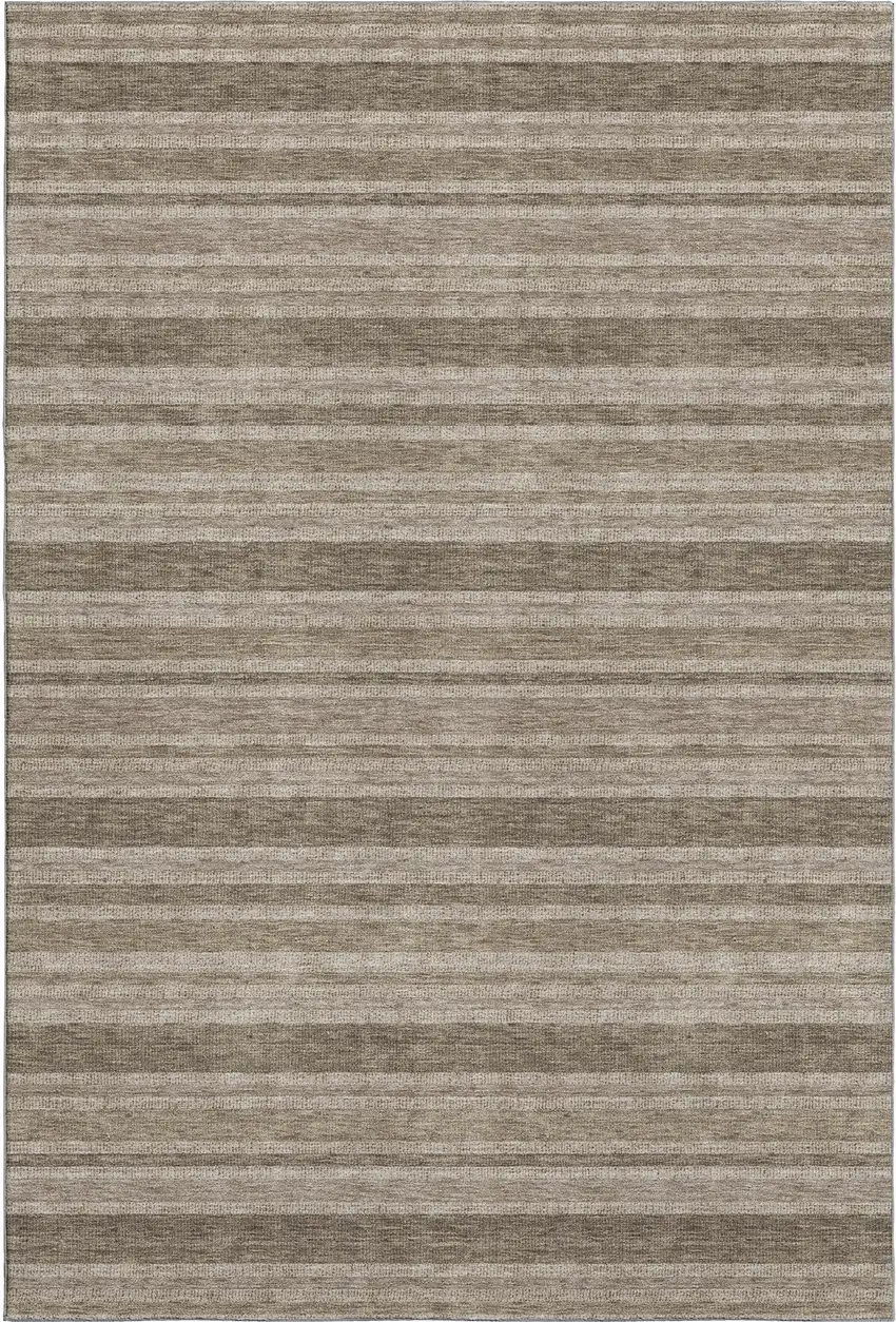 Taupe And Beige Striped Washable Area Rug With UV Protection Photo 1
