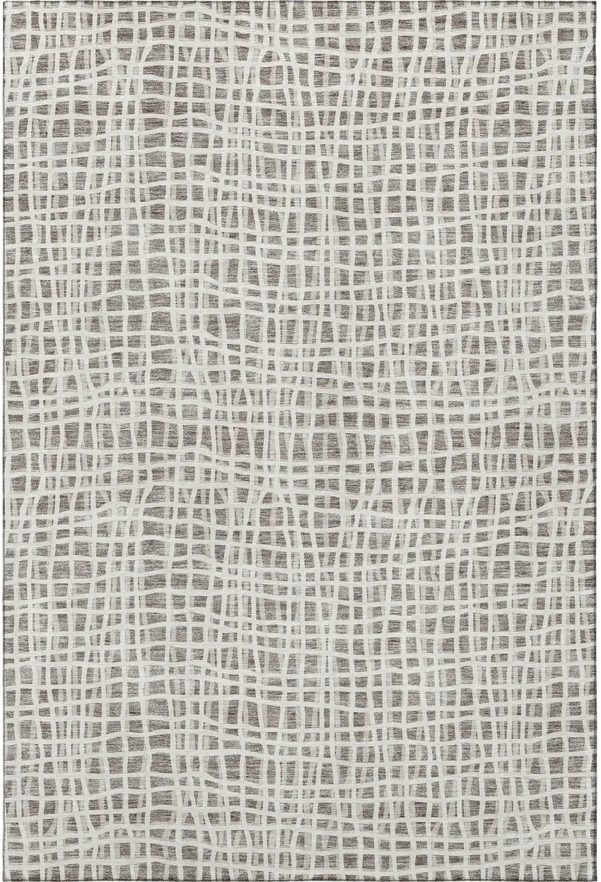 Taupe And Beige Striped Washable Area Rug With UV Protection Photo 4