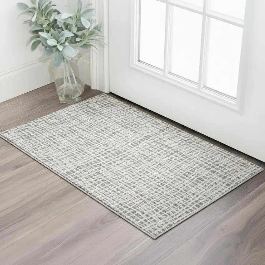 Taupe And Beige Striped Washable Area Rug With UV Protection Photo 2
