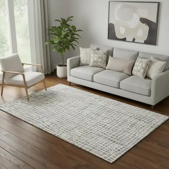 Taupe And Beige Striped Washable Area Rug With UV Protection Photo 1