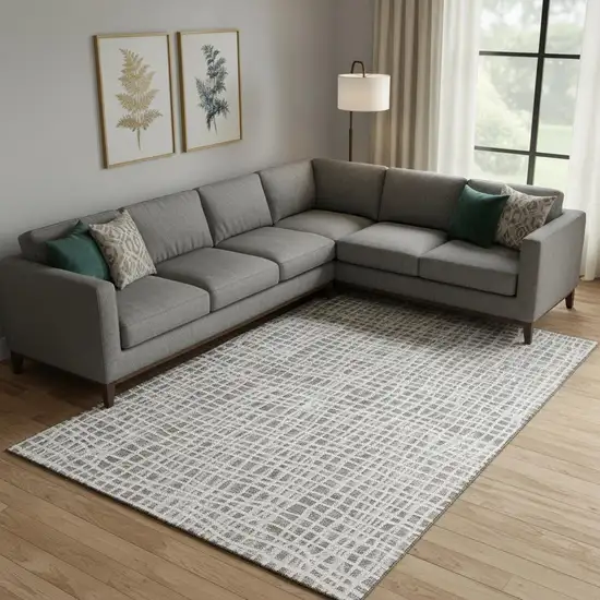 Taupe And Beige Striped Washable Area Rug With UV Protection Photo 1