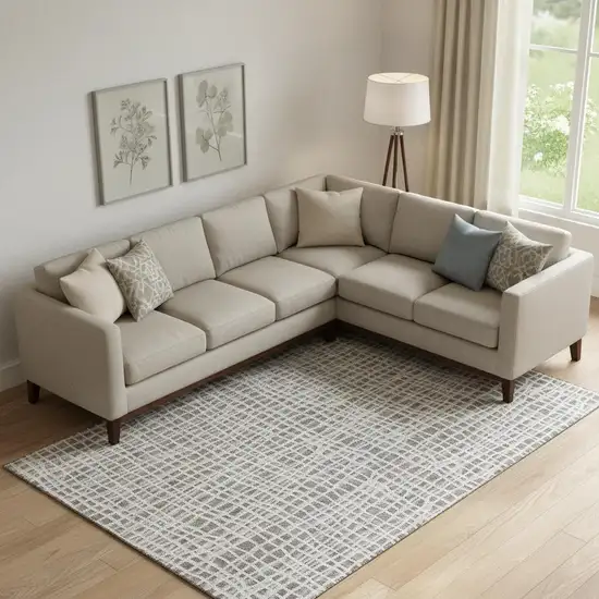 Taupe And Beige Striped Washable Area Rug With UV Protection Photo 1