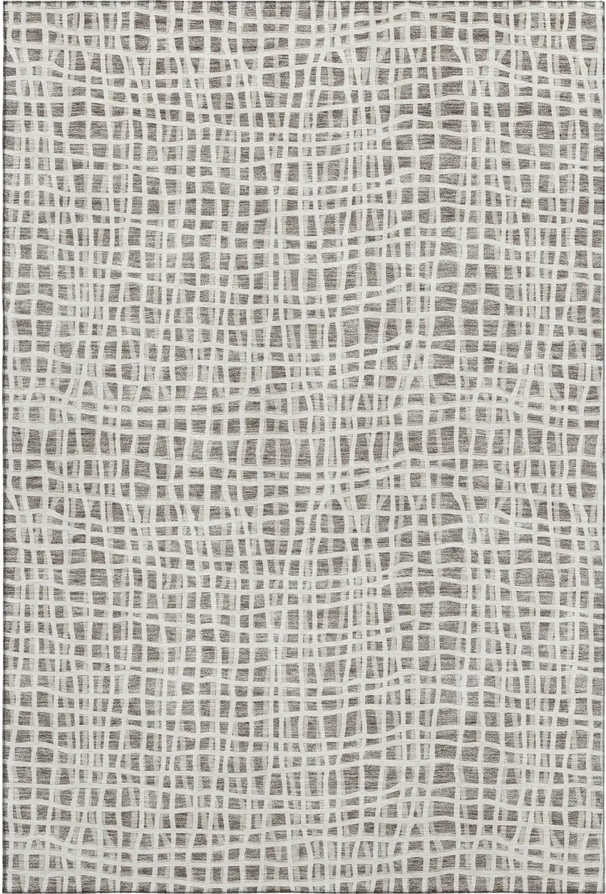 Taupe And Beige Striped Washable Area Rug With UV Protection Photo 1