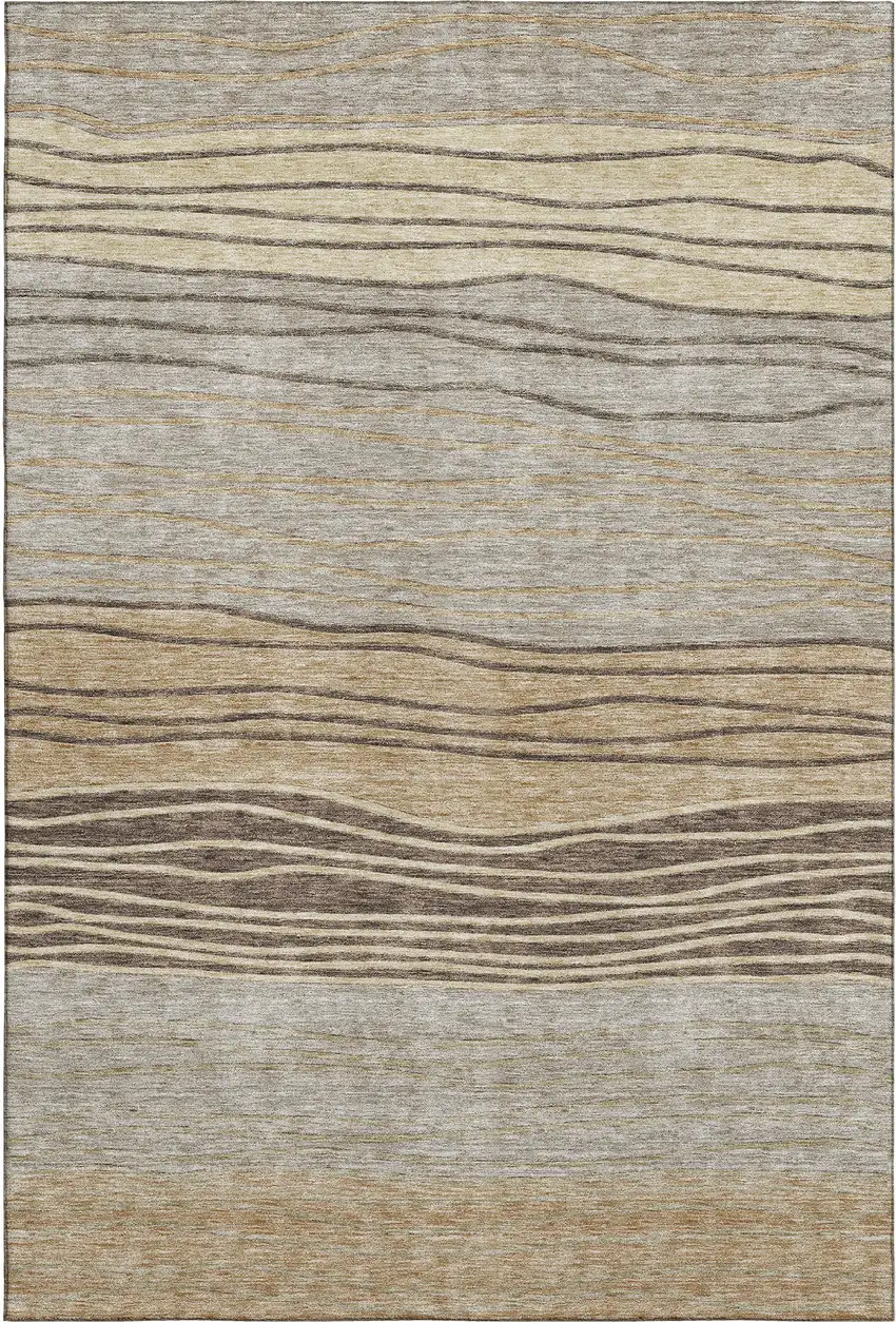 Taupe And Beige Striped Washable Area Rug With UV Protection Photo 6