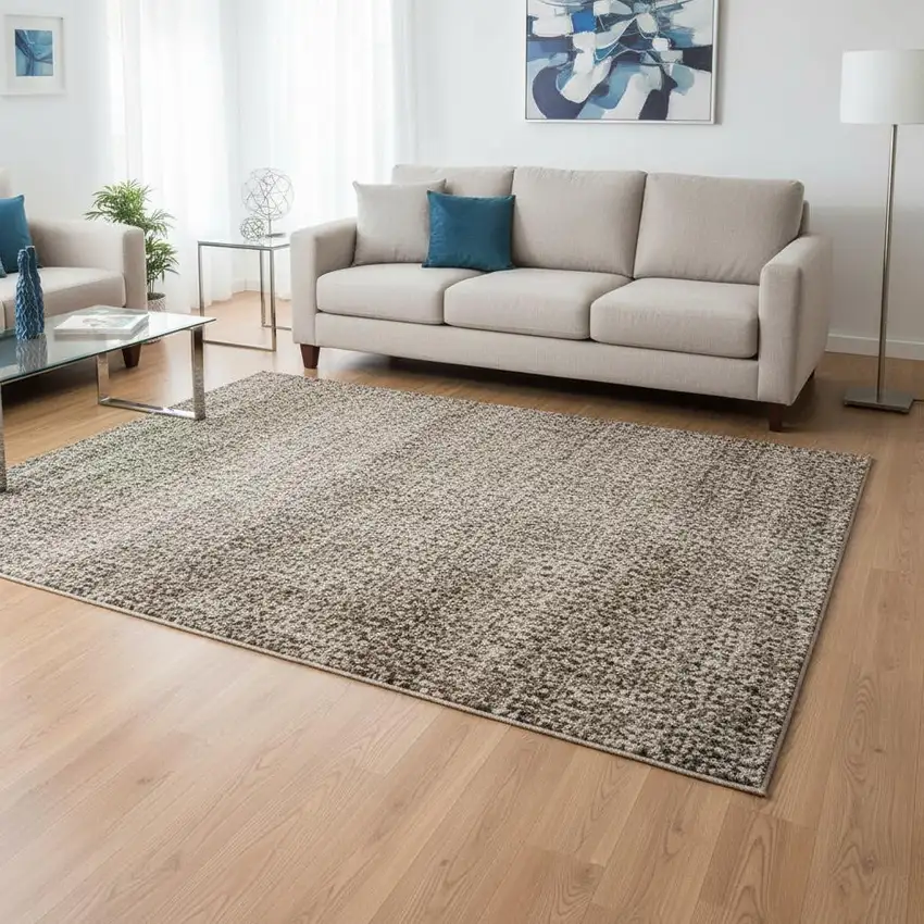 Taupe And Beige Striped Washable Area Rug With UV Protection Photo 2